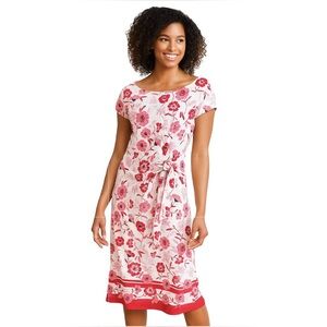 NEW Talbots Womens Size Small Red Pink Blossoms Effortless Jersey Bella Dress
